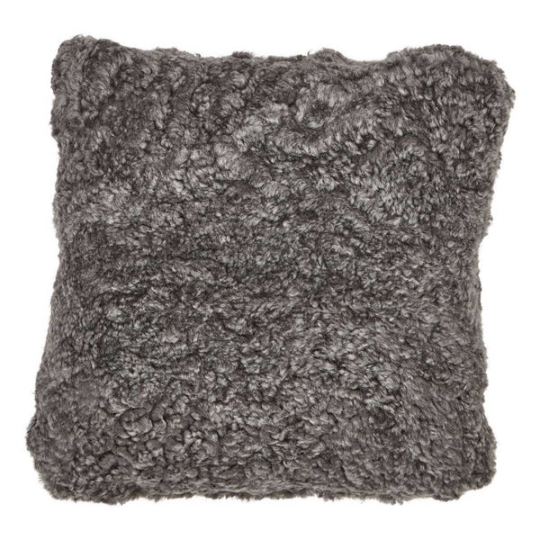 Curly Wool Double Sided Square Sheepskin Pillow - Graphite - 16" x 16"
