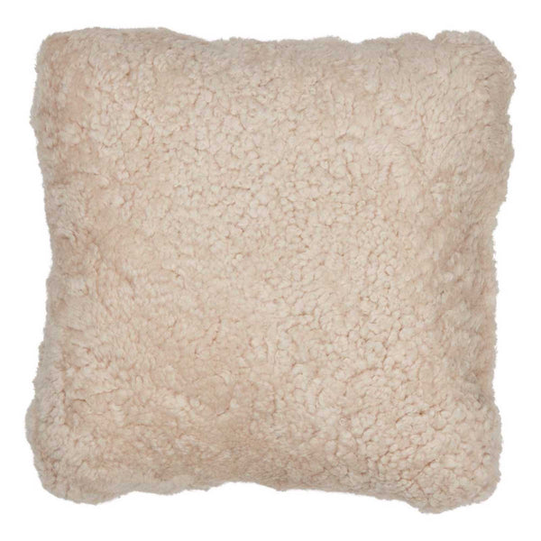 Curly Wool Double Sided Square Sheepskin Pillow - Pearl - 16" x 16"