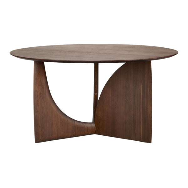 Geometric Dining Table - Varnished Teak - Brown - Round