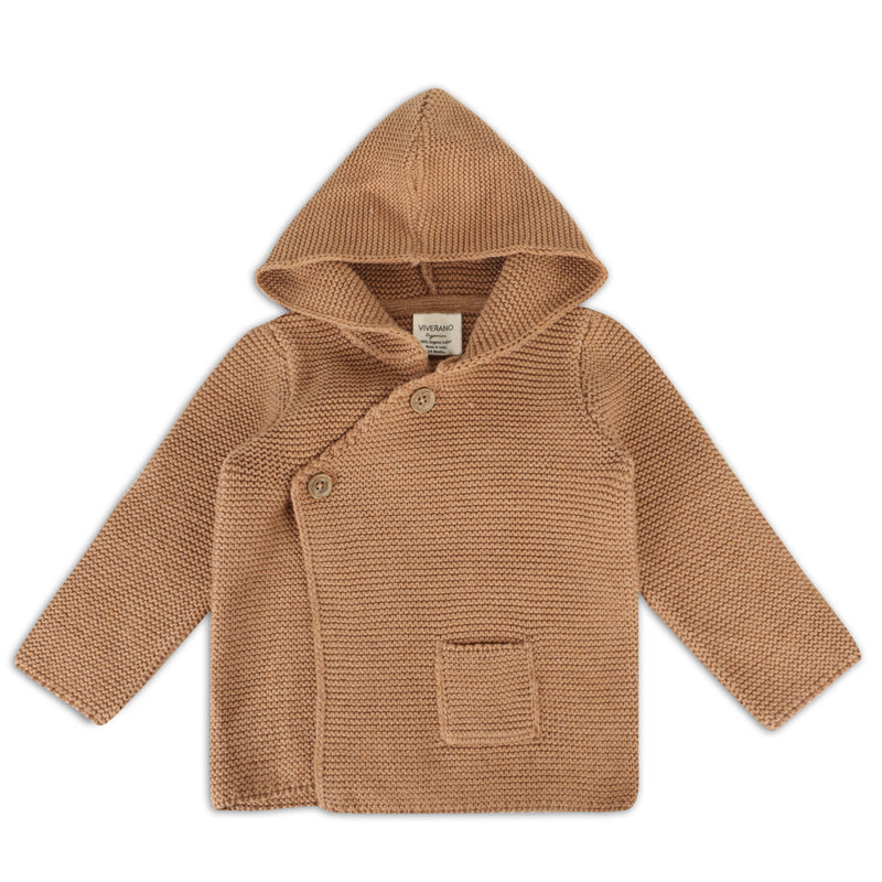 Milan Earthy Knit Baby Hooded Button Jacket - Chai Spice