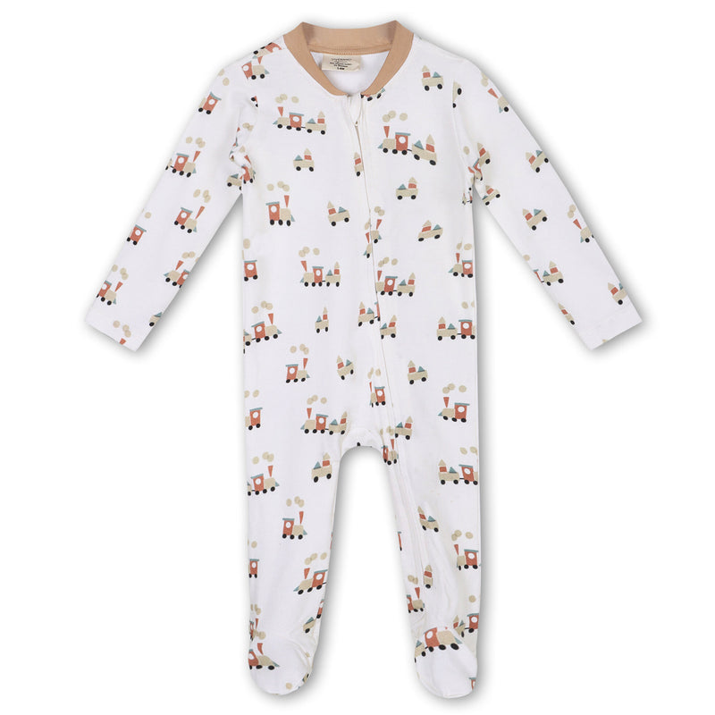 Train Footie Jumpsuit with zipper - Natural