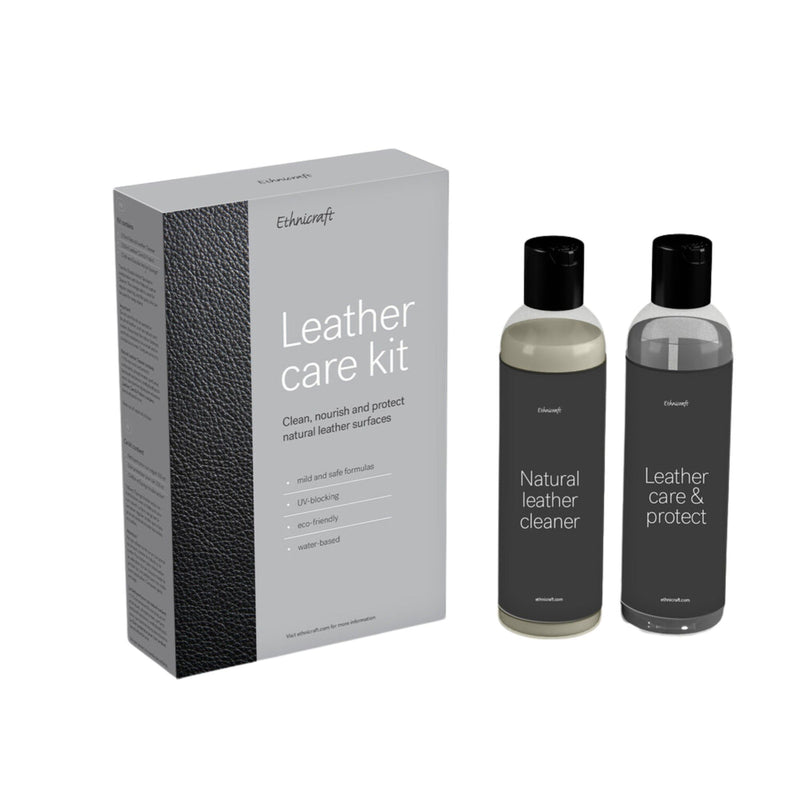 Ethnicraft Leather Care Kit - 1x250ml Leather Cleaner + Sponge & Cloth, 1x250ml Leather Care & Protect