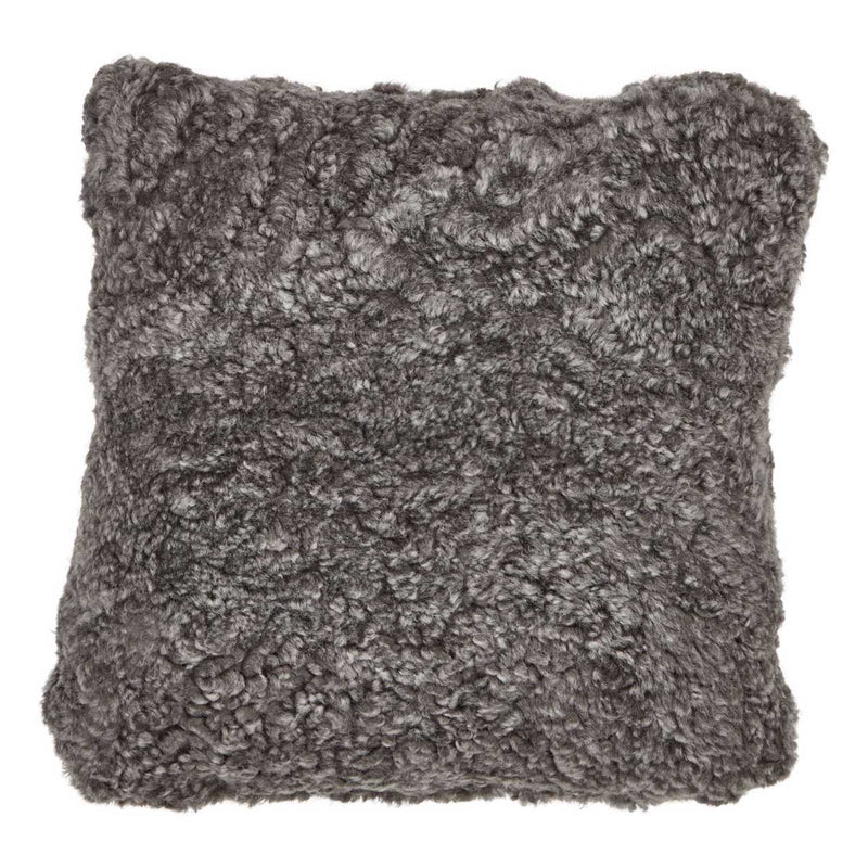 Curly Wool Double Sided Square Sheepskin Pillow - Graphite  - 22" x 22"