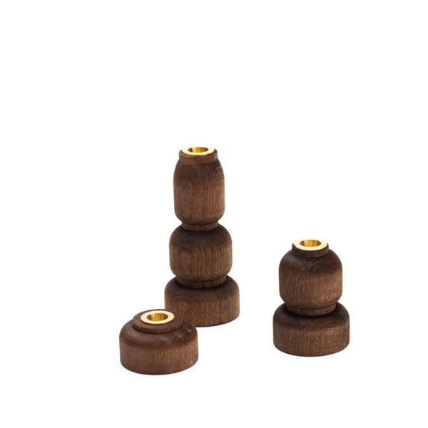 Set of 3 Wooden Fine Candle Holders - Terracotta