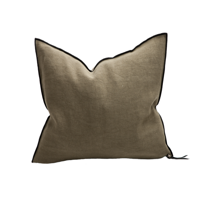 Stone Washed Linen Pillow - 20x20" - Kaki