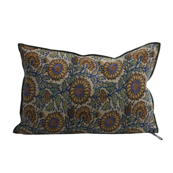 Printed Wabi Sabi Linen Pillow - 16x24" - Les Tournesols Cobalt