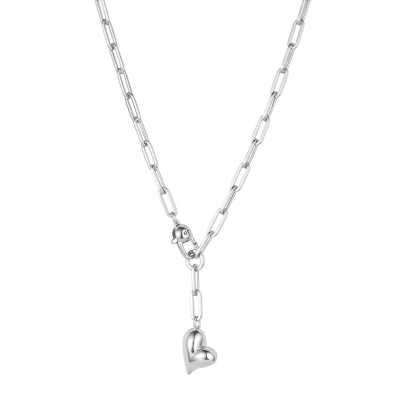 Puffy Heart Necklace Silver - Jenny Bird