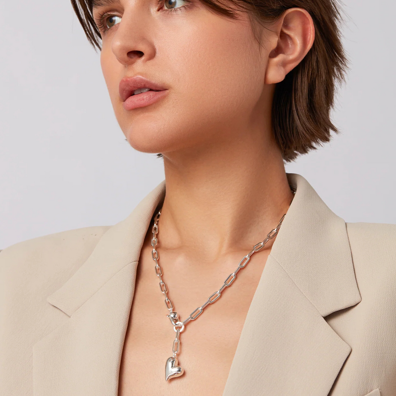 Puffy Heart Necklace Silver - Jenny Bird