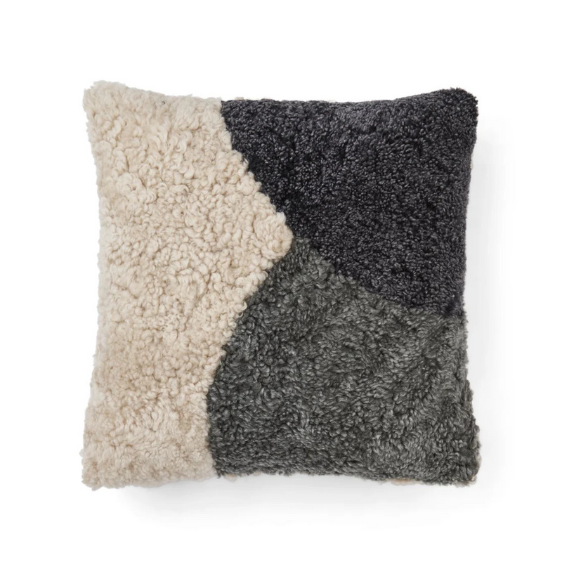 Curly Wool Double Sided Square Sheepskin Pillow - Anthracite/Pearl/Graphite - 18" x 18"