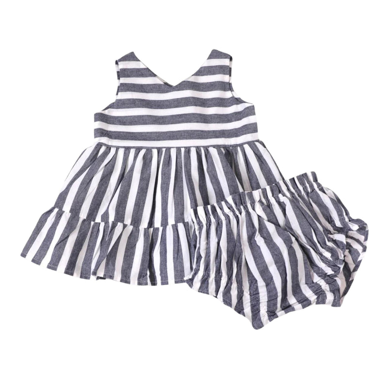 Lina Blue Stripe 2 Tier  Dress & Bloomer