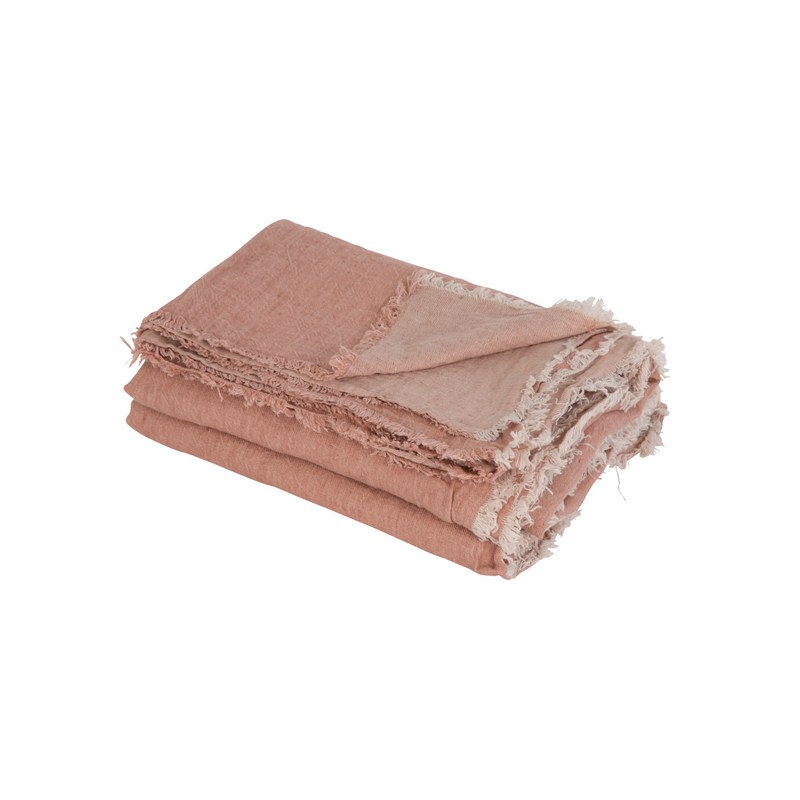 Crumpled Washed Linen Throw Fringed - 55x99" - Bois De Rose/Givre
