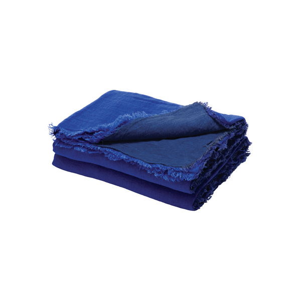 Crumpled Washed Linen Throw Fringed - 55x99" - Cobalt/Indigo