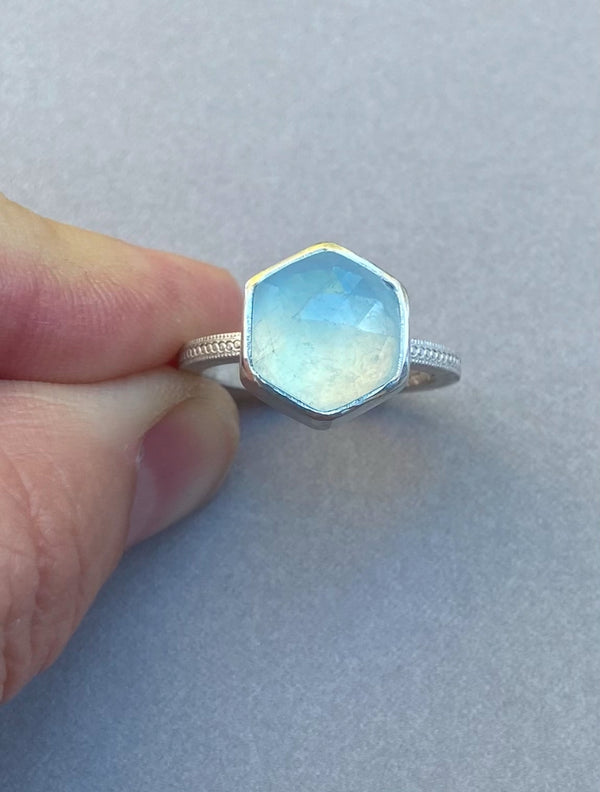 Andrea Mueller -  Aquamarine Hexagon with beading - Ring