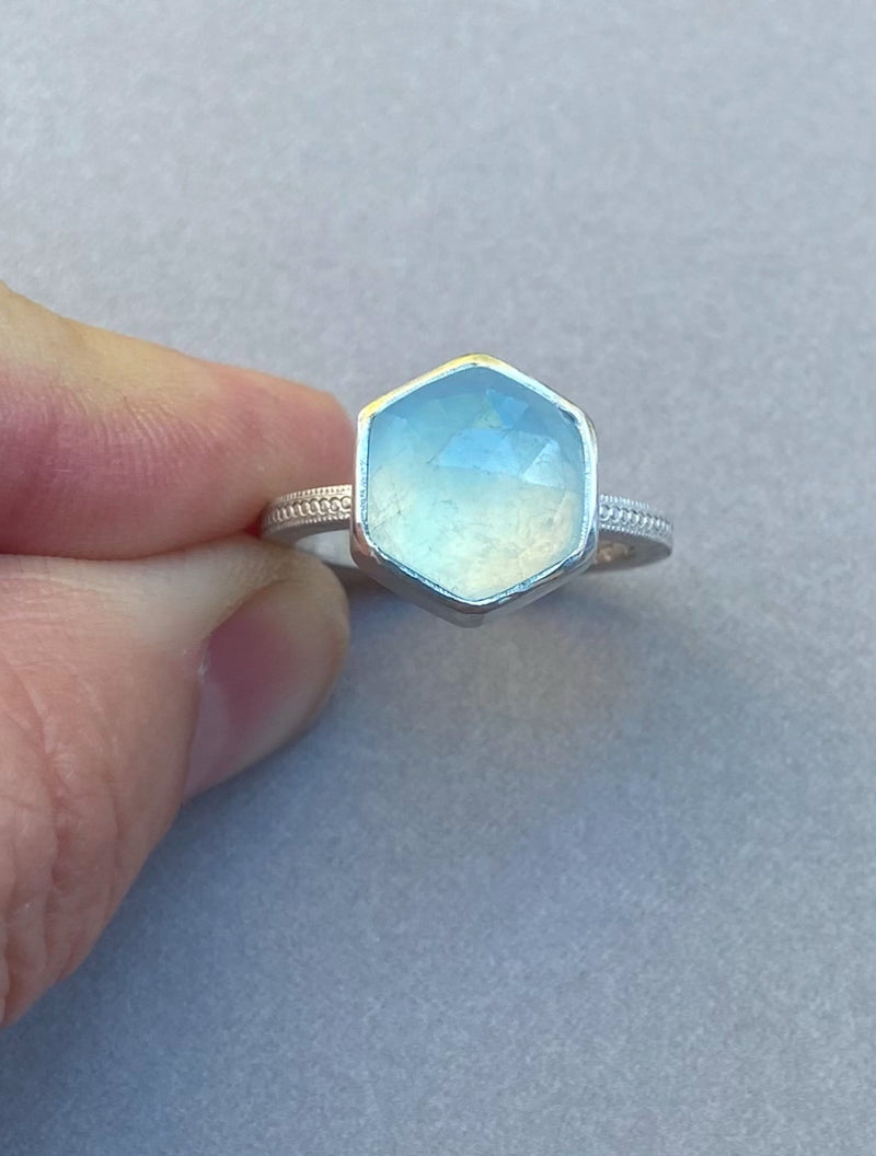 Andrea Mueller -  Aquamarine Hexagon with beading - Ring