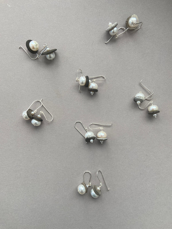 Andrea Mueller -  Pearl+Ceramic Stack Earrings