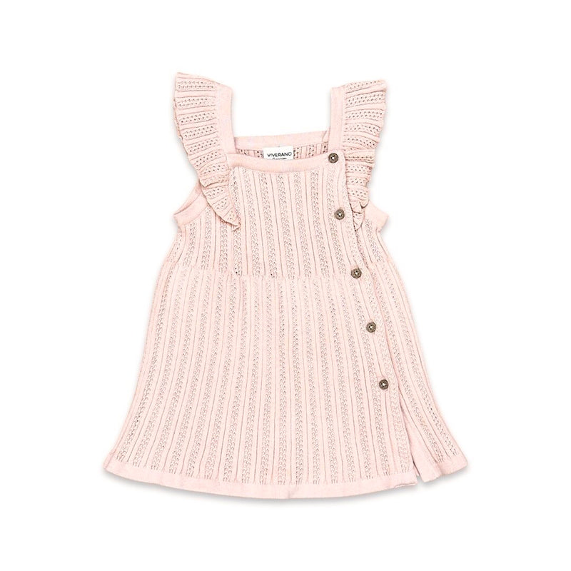 Ruffle Sleeve Rib Knit Pointelle Sweater Dress