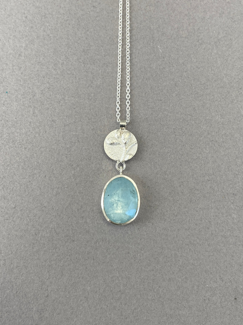 Andrea Mueller -  Round Floral Relief with Aquamarine - Necklace