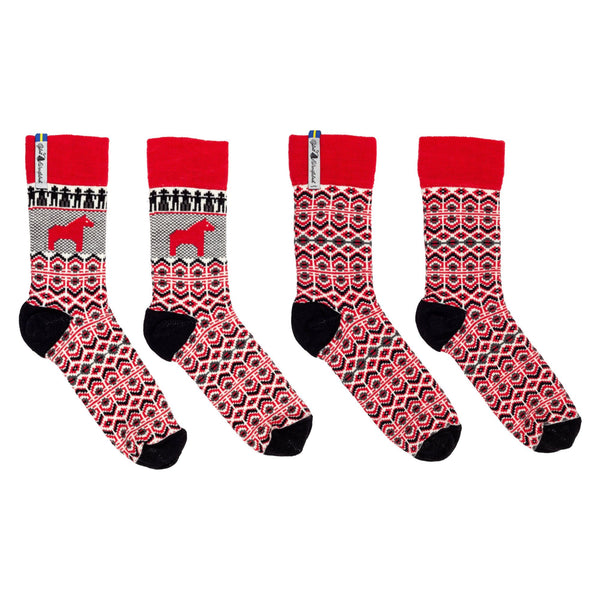 High Ankle Merino Socks, Dalarna Pattern, Ojbro Vantfabrik, - 2 Pack