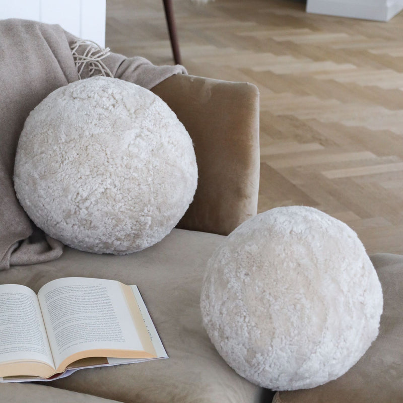 Round Ball Sheepskin Pillow - Pearl