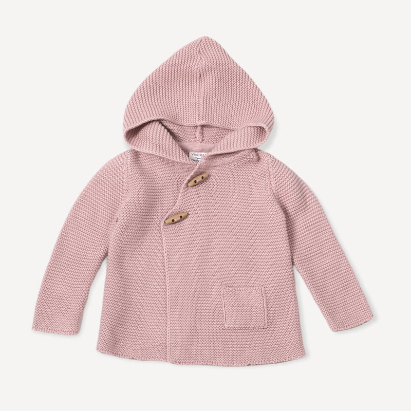 Milan Earthy Knit Baby Hooded Button Jacket - Mauve Pink