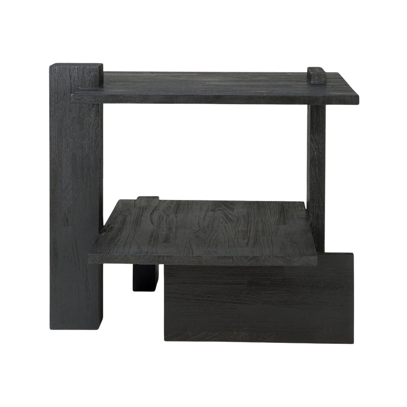 Teak Abstract black side table - varnished