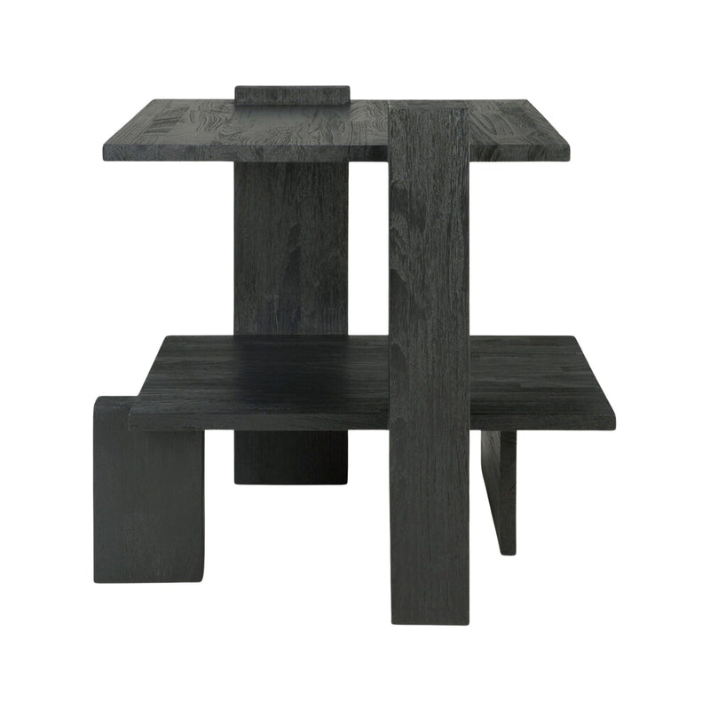 Teak Abstract black side table - varnished