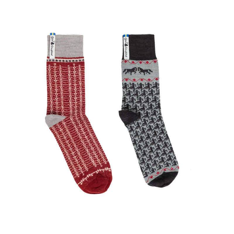 High Ankle Merino Socks, Eva Holiday Pattern, Ojbro Vantfabrik, - 2 Pack