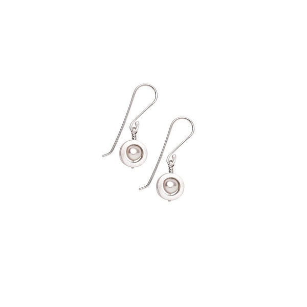 Mini Disk with white pearl Earrings